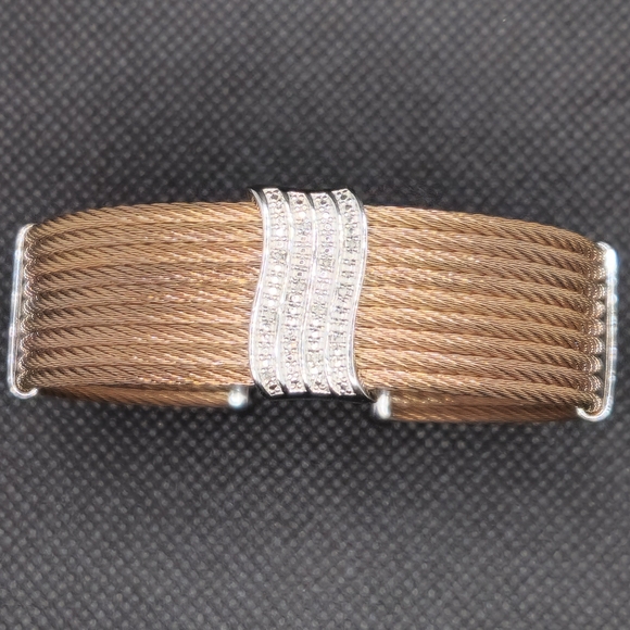 Sterling Silver 925 Diamond Cuff BangleCable Bracelet